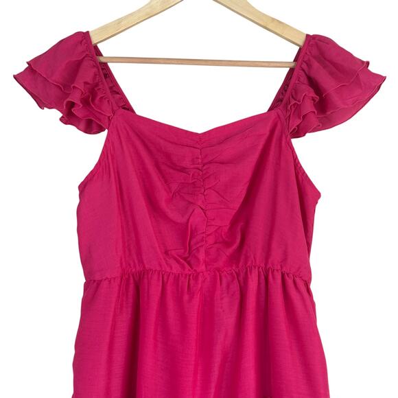 Altar'd State Mini Dress Womens M Pink Ruffle Smocked Boho Cottagecore Barbie - Picture 2 of 6